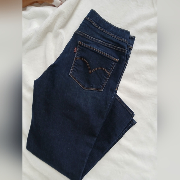 Levi's jeans Womans Elastic waist Straight leg Dark Blue wash pull on size 10 - Picture 3 of 13